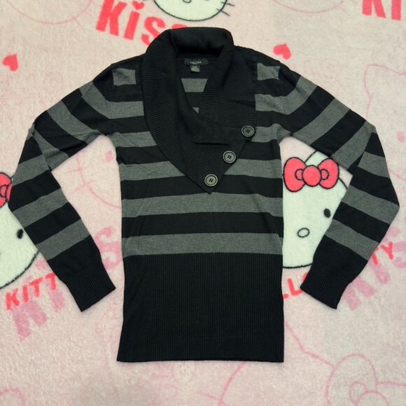 y2k emo sweater stripe cowl neck button - Picture 1 of 5